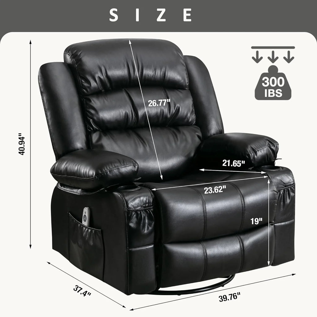 Black Power Recliner with Heat and Massage E90115