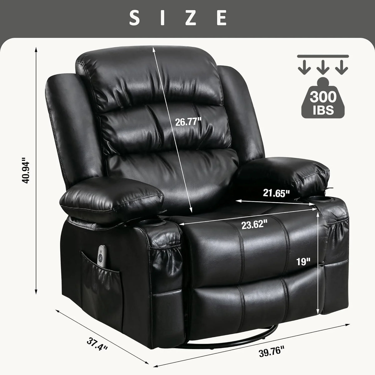 Black Power Recliner with Heat and Massage E90115