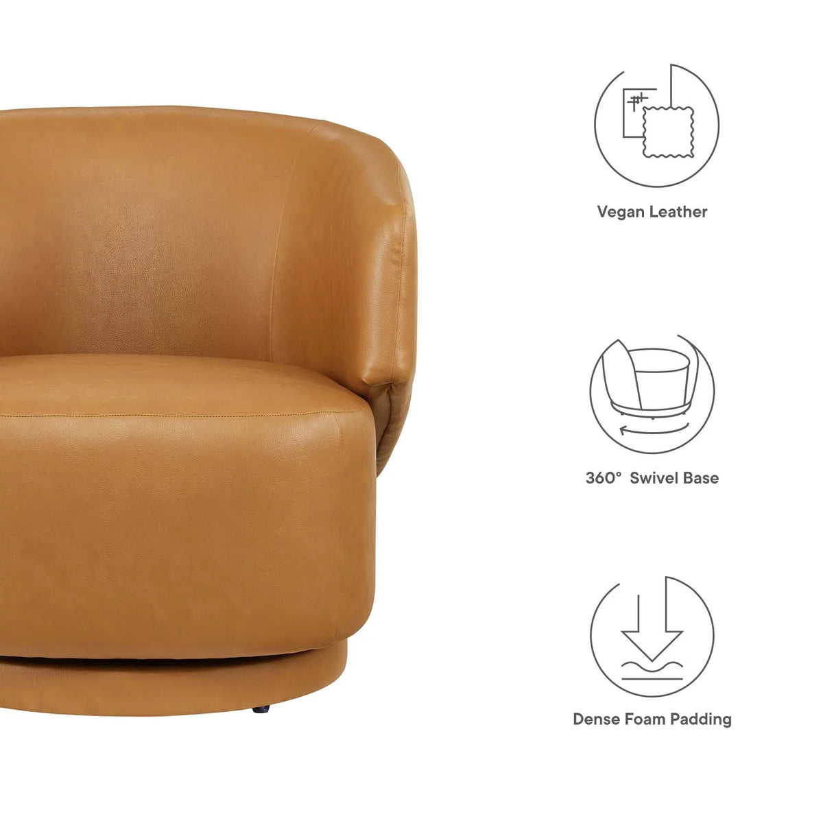 Tan Vegan Leather Fabric and Wood Swivel Chair D959154