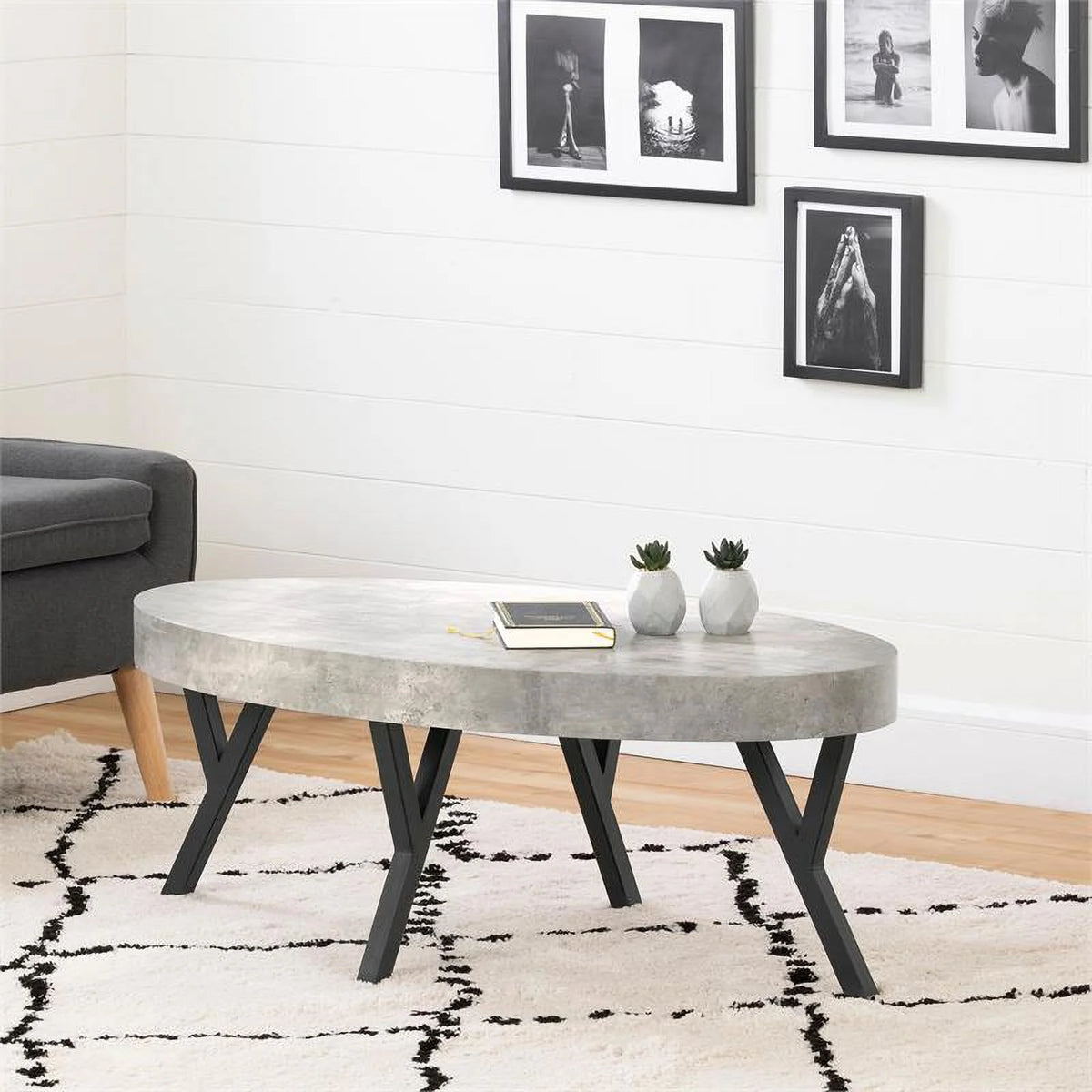 Concrete Gray and Black Coffee Table V10266