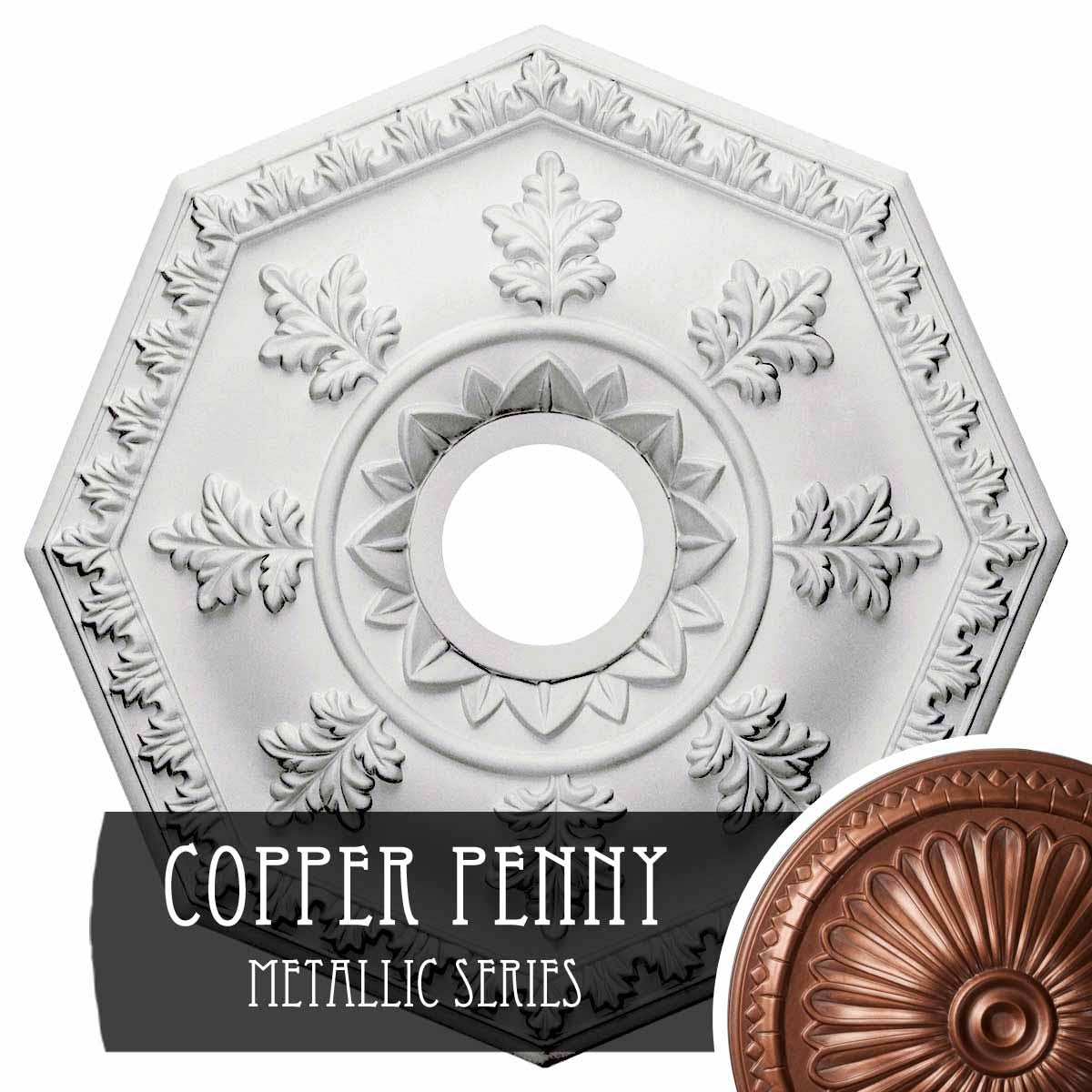 18x22OD x 3 1/2x22ID x 1 1/2x22P Hand-Painted Copper Penny Ceiling Medallion A743