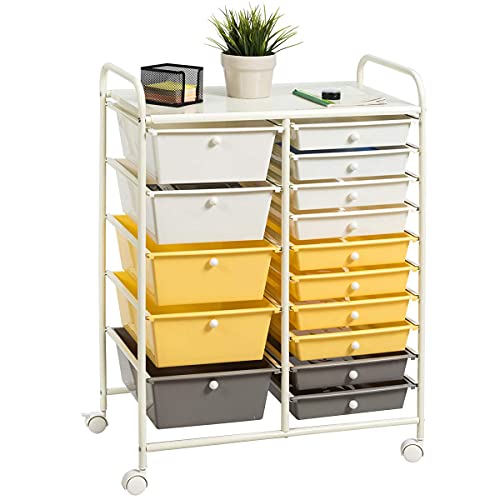 15 Drawer Rolling Storage Cart with Lockable Wheels, Black Q5909