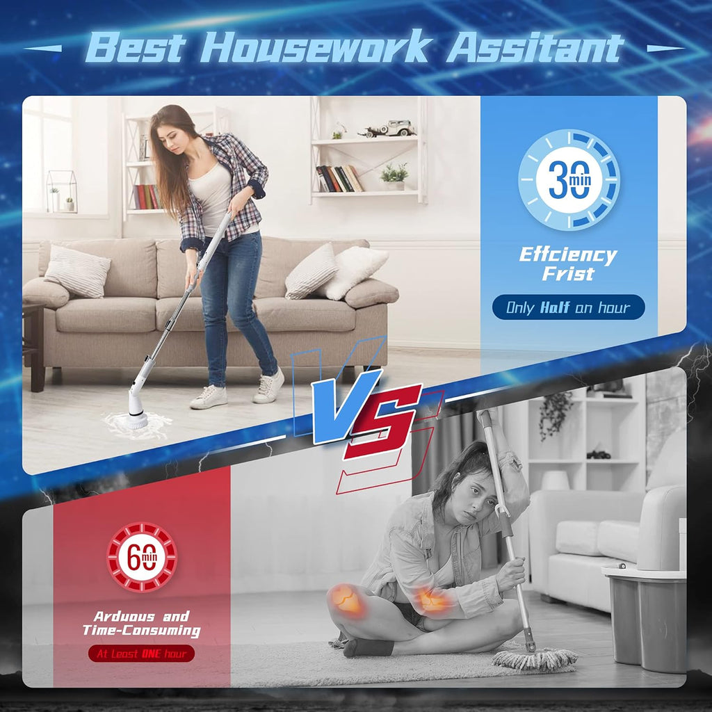 Electric Spin Scrubber with Adjustable Extension Handle & 4 Replaceable Brush Heads C376649