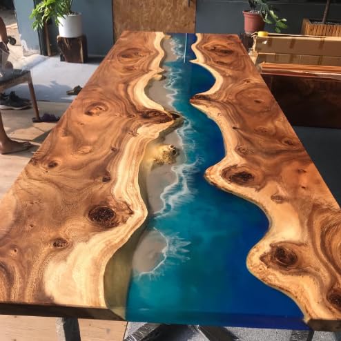 Live Edge Epoxy Dining Table (16.5" Tall, 48 x 24 Inches) Y44736