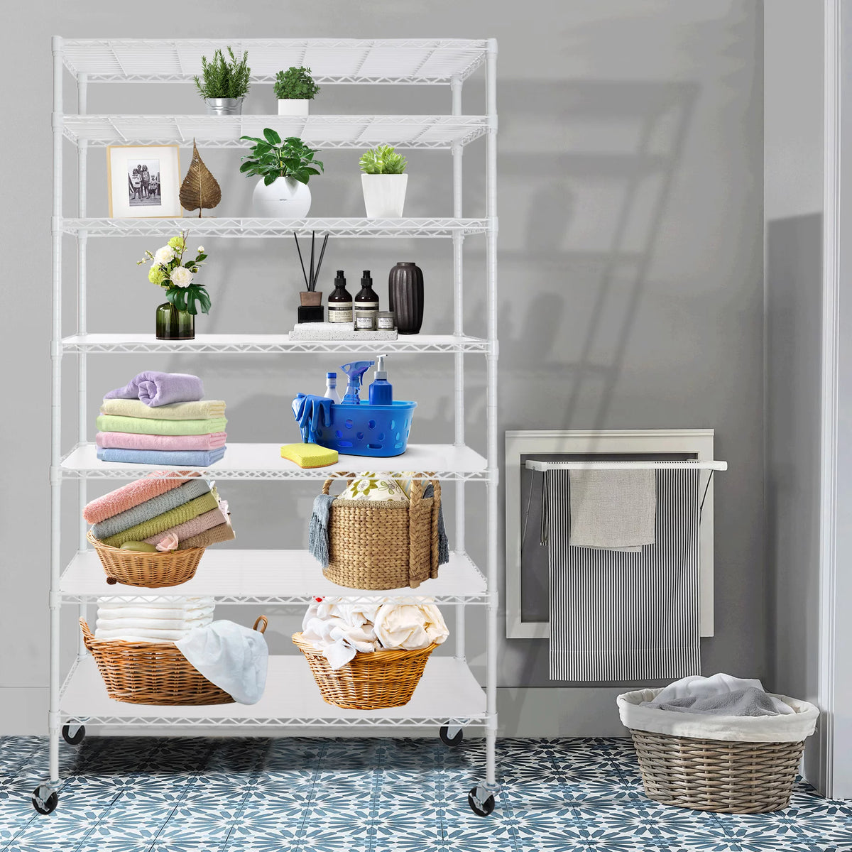 7-Tier 2450lbs Metal Shelving Unit with Wheels R142