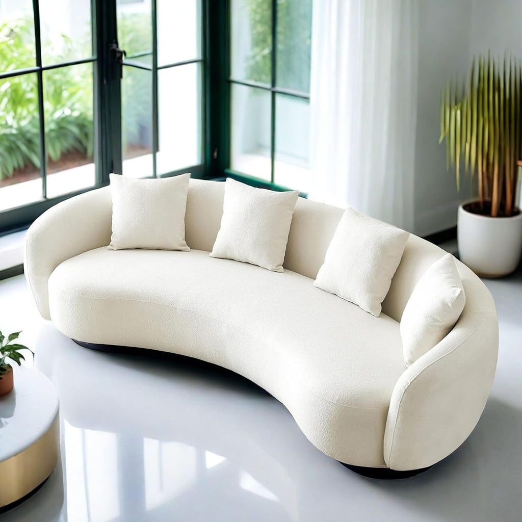 Teddy Fabric Curved Half Moon Sectional 4-Seat Sofa Couch with 4 Throw Pillows Y128