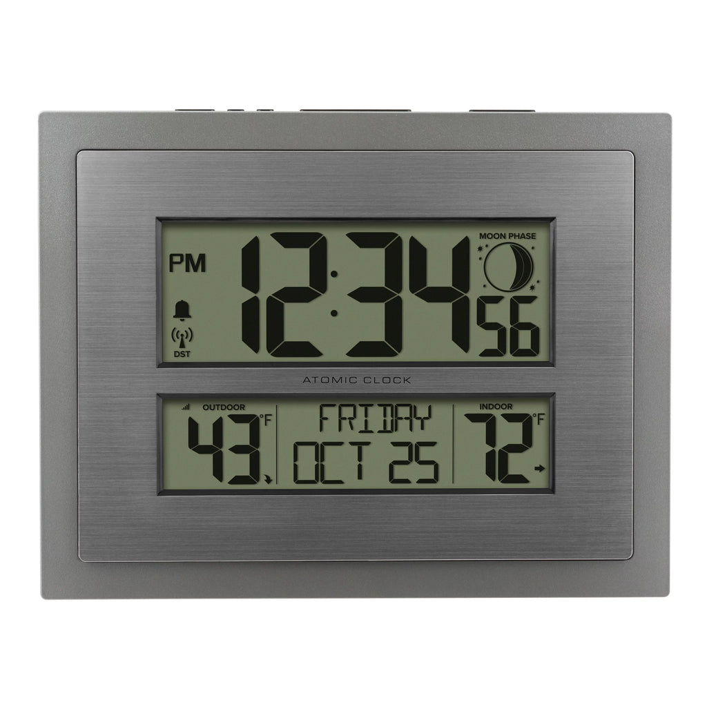 Silver Atomic Wall Clock with Moon Phase W280716