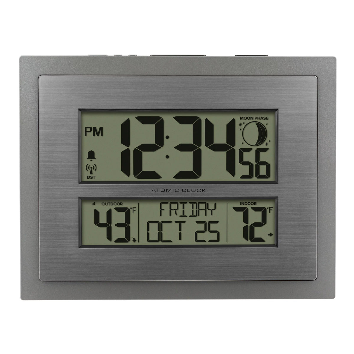 Silver Atomic Wall Clock with Moon Phase W280716
