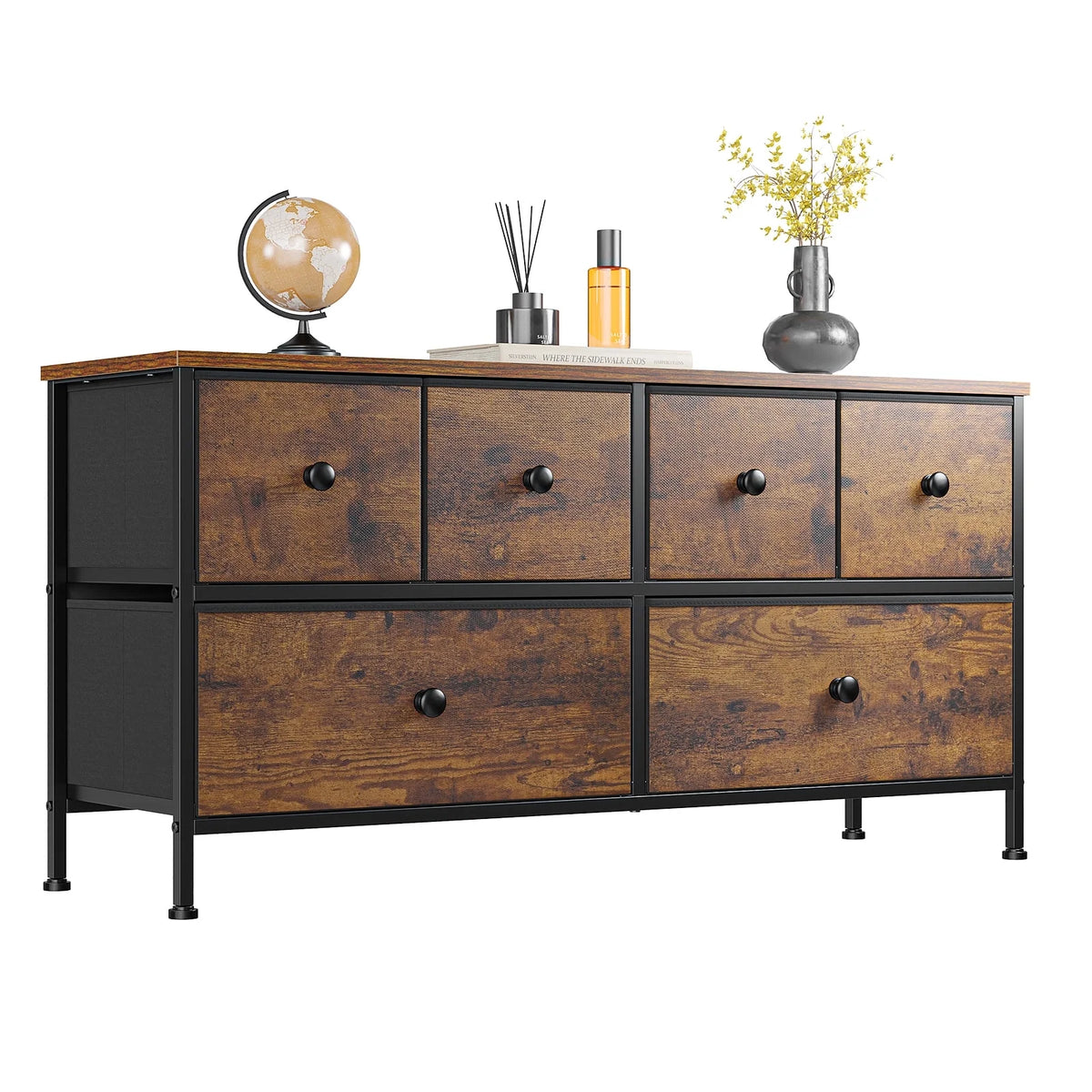 Black 8 Drawer Fabric Dresser TV Stand Y1995