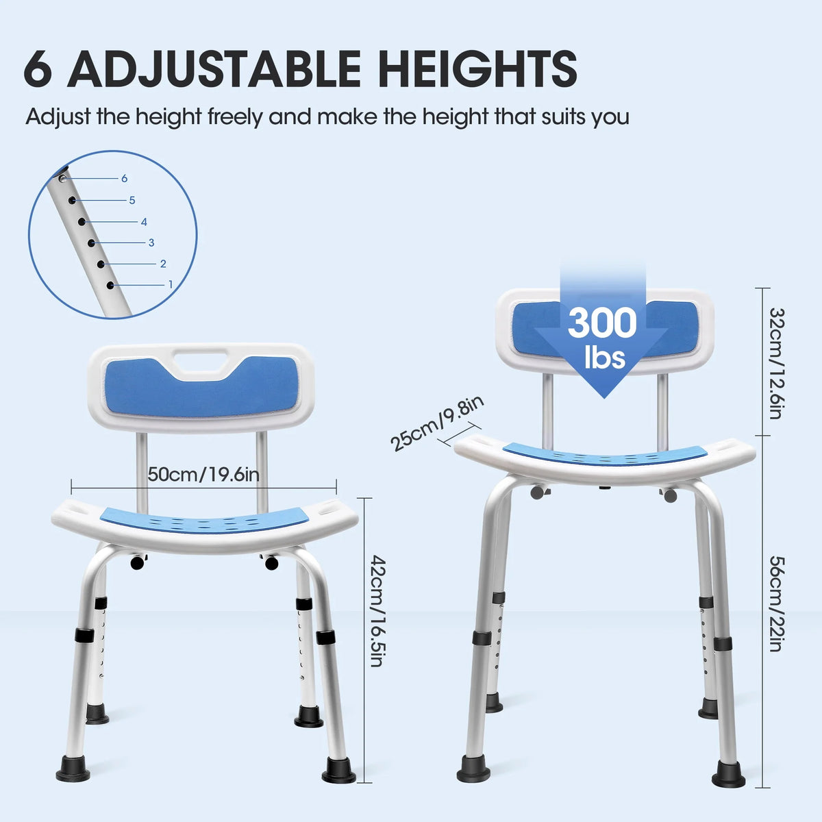 Bath and Shower Chair with Back and Padded Armrests, Height Adjustable Q10217