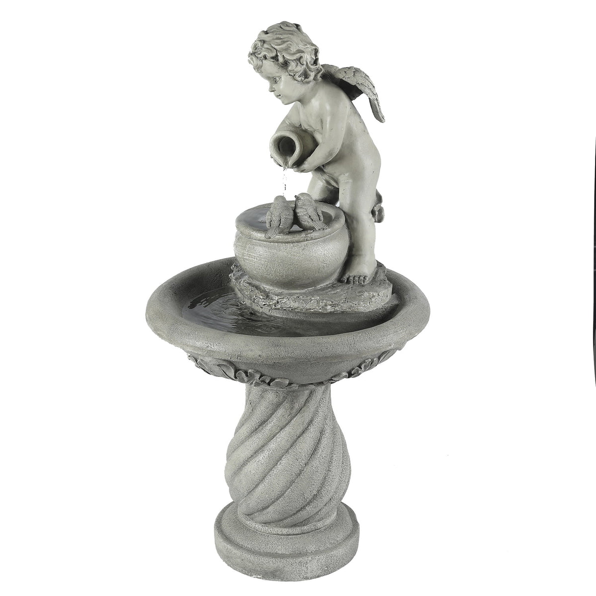 Gray Resin Cherub Birdbath Fountain C170