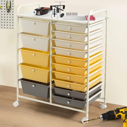 15 Drawer Rolling Storage Cart with Lockable Wheels, Black Q5909