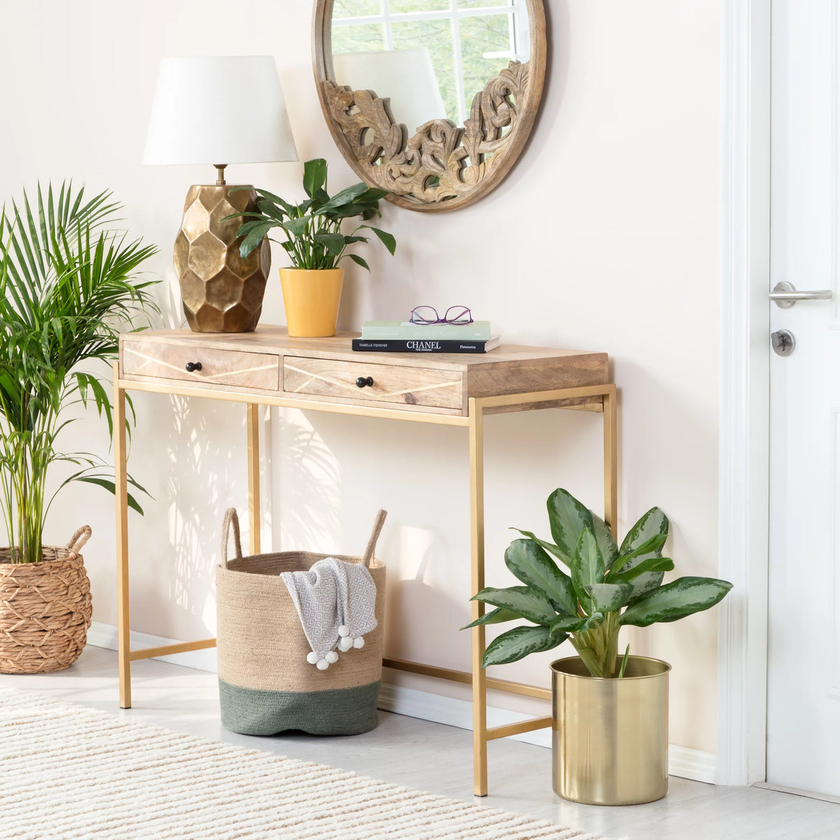 Solid Wood Console Table with 2 Drawers W667403