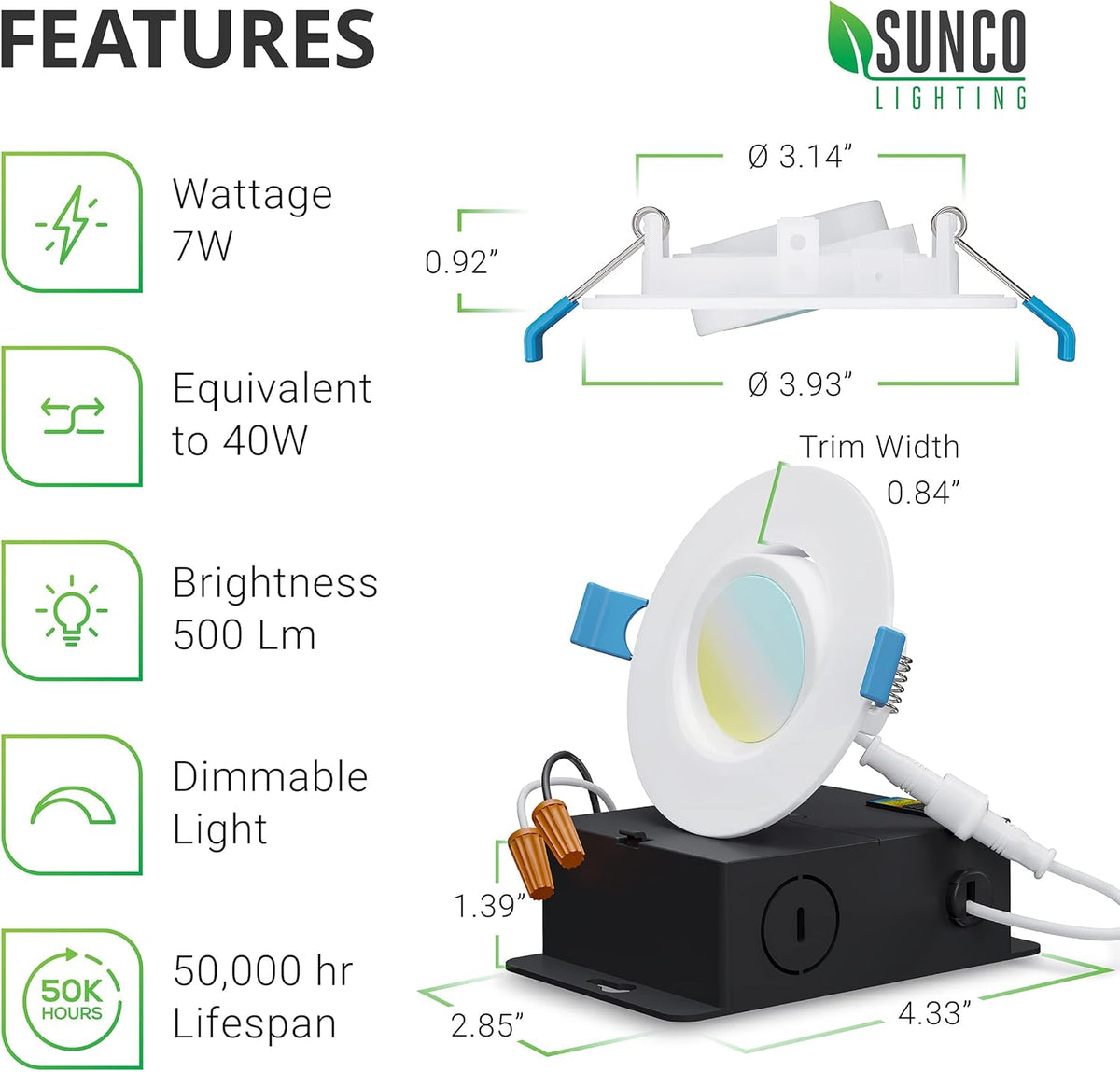 6 Pack 3 Inch Adjustable Color CCT Recessed LED Light Q573