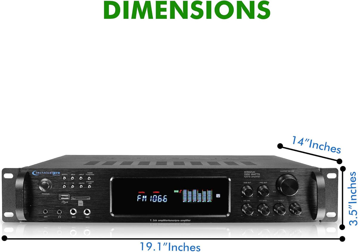 1500 Watt Bluetooth Hybrid Amplifier with USB and SD Inputs, Pack of 2 S259188