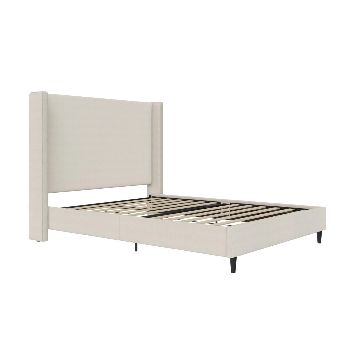 Queen Upholstered Platform Bed Frame with Wingback Headboard S7796