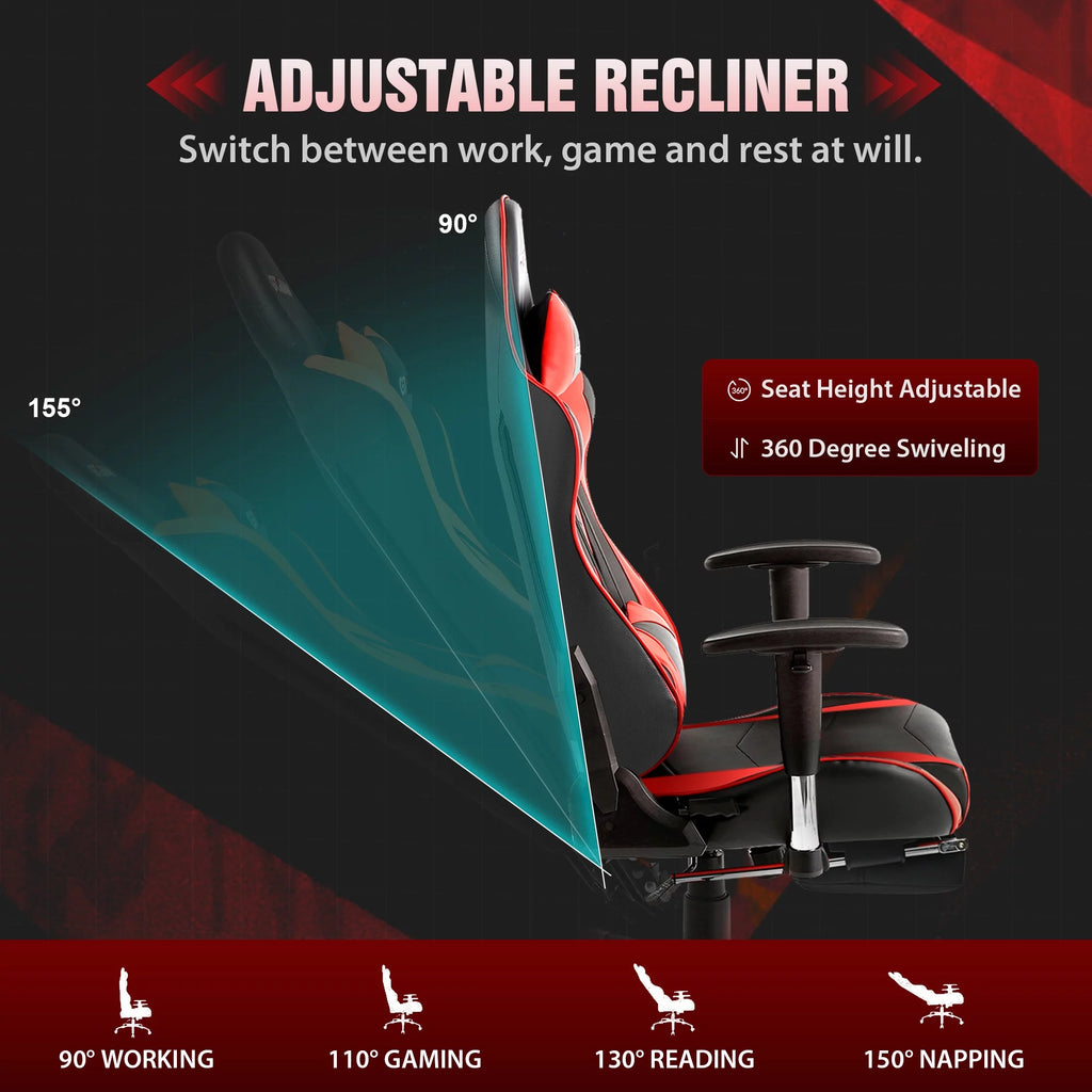 Red PU Leather Gaming Chair with Footrest B146