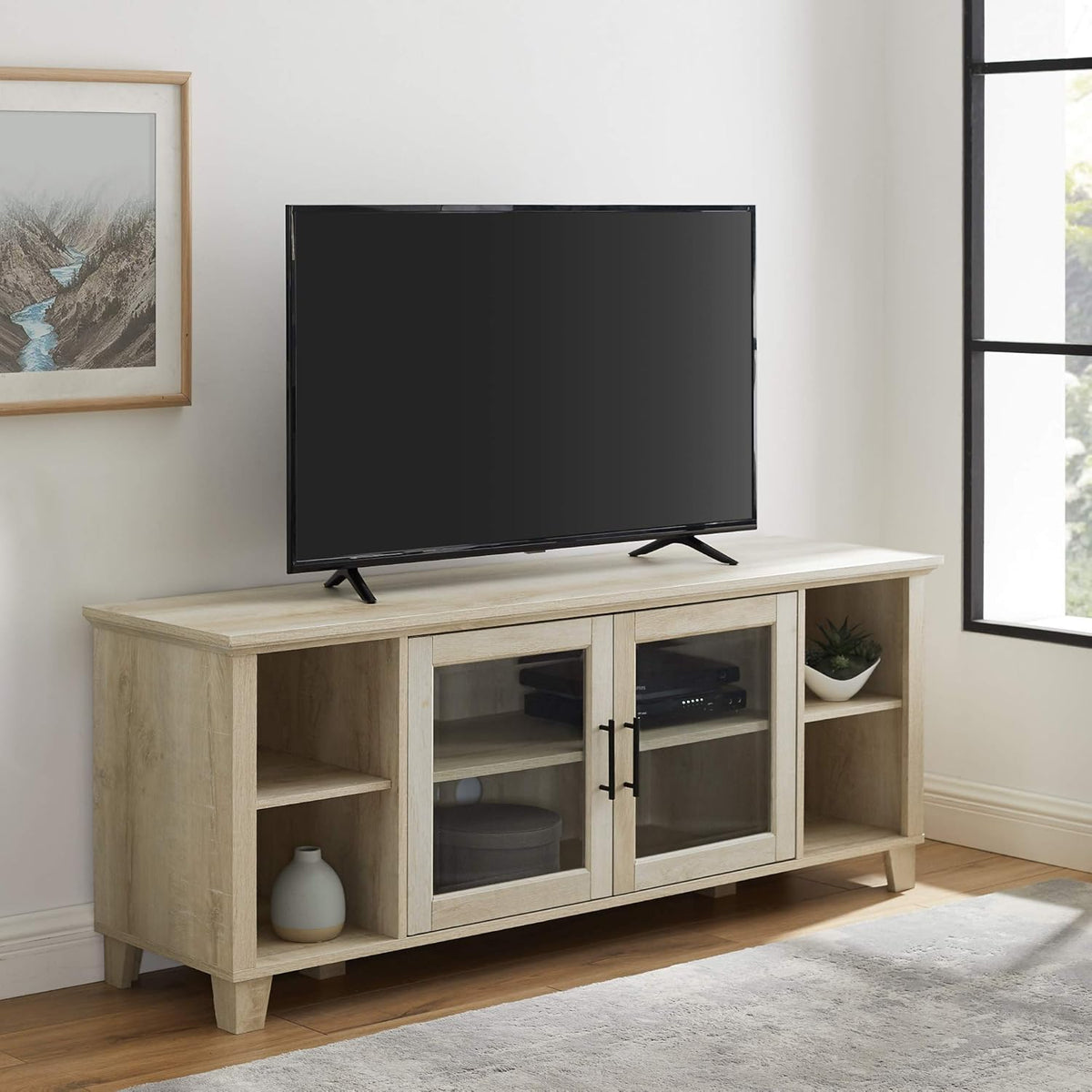 White Oak 70 Inch Glass and Wood TV Stand M181