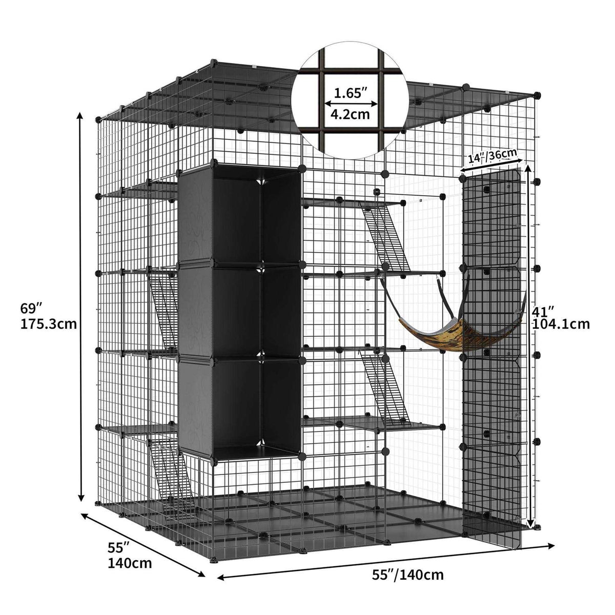 5-Tier Metal Cat Cage with Cube Storage D41101