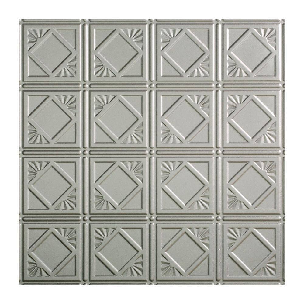 4 Decorative Vinyl Lay in Ceiling Tile in Argent Silver (5 Pack) Y638