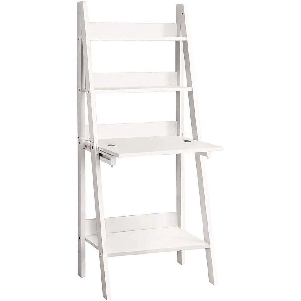 White Ladder Bookcase with Drop-Down Desk R934