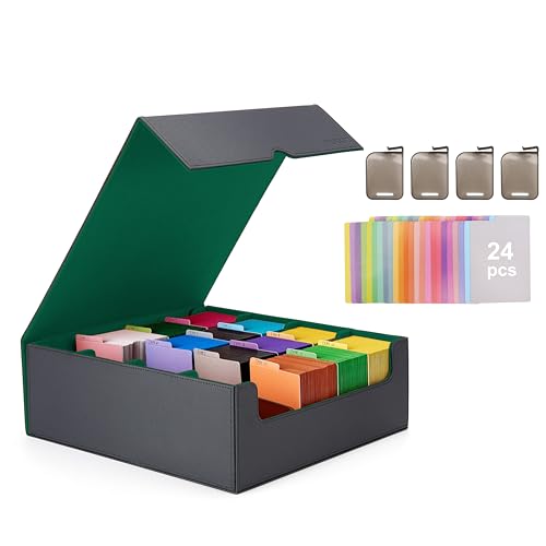 Card Storage Box with 24 Colorful Divider Tabs, Black and Grey L629