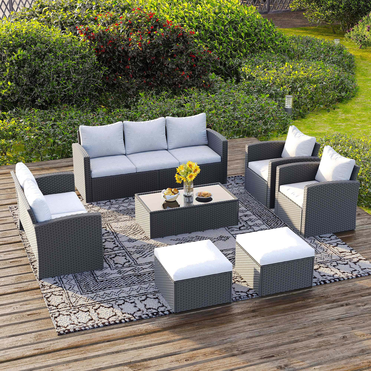 10 Pieces All Weather PE Wicker Rattan Outdoor Sectional Sofa A2609