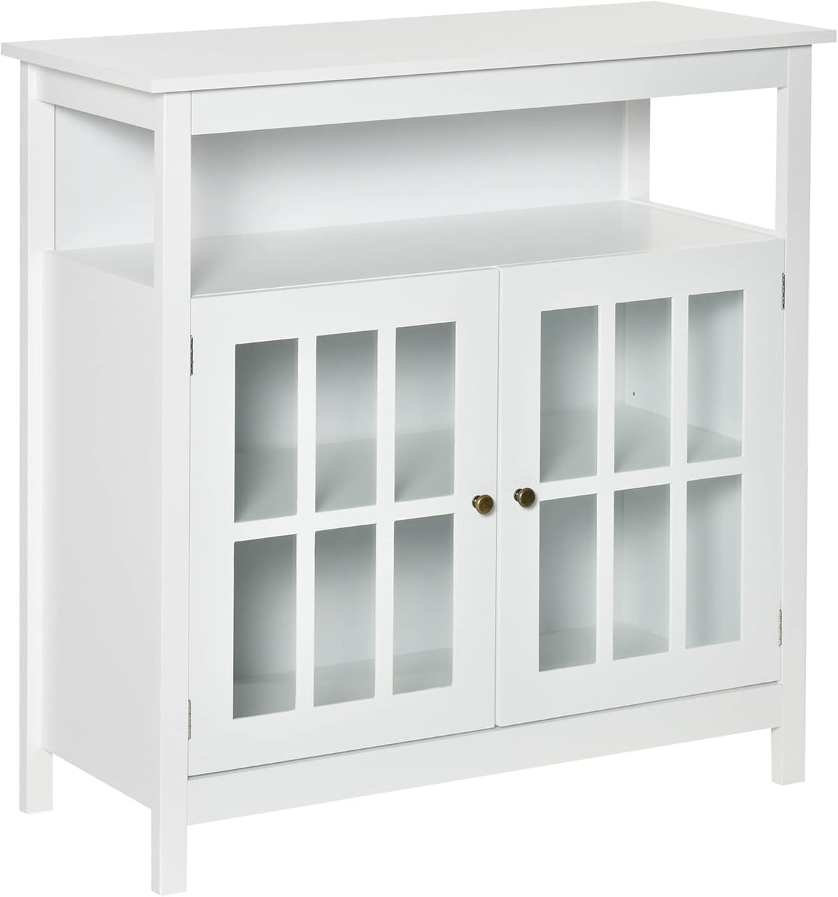 Cherry Wood Kitchen Storage Sideboard Cabinet with Open Shelf and Glass Door J257130