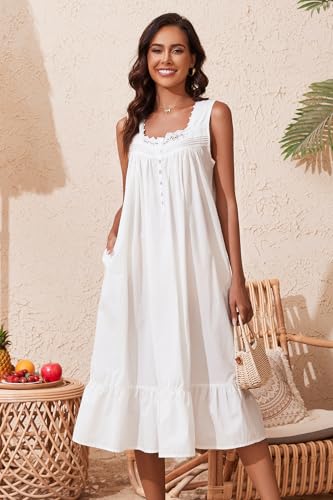 100% Cotton Sleeveless Sleep Dress with Pockets W10498