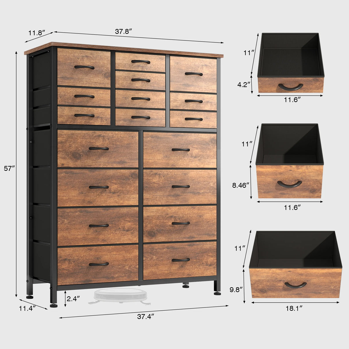 Rustic Brown 18 Drawer Fabric Dresser P641812