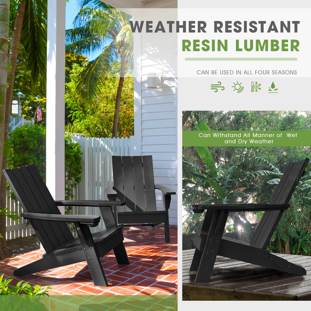 Black Plastic Adirondack Chair with Cup Holder D69288