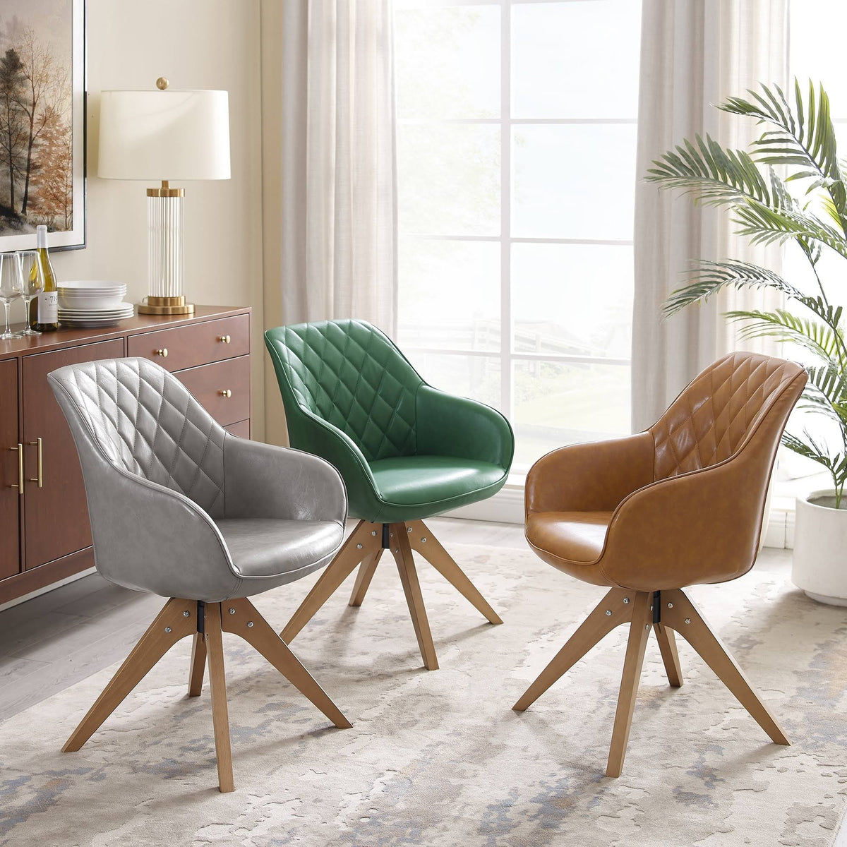 Swivel Office Accent Arm Chair with Wood Legs P26735