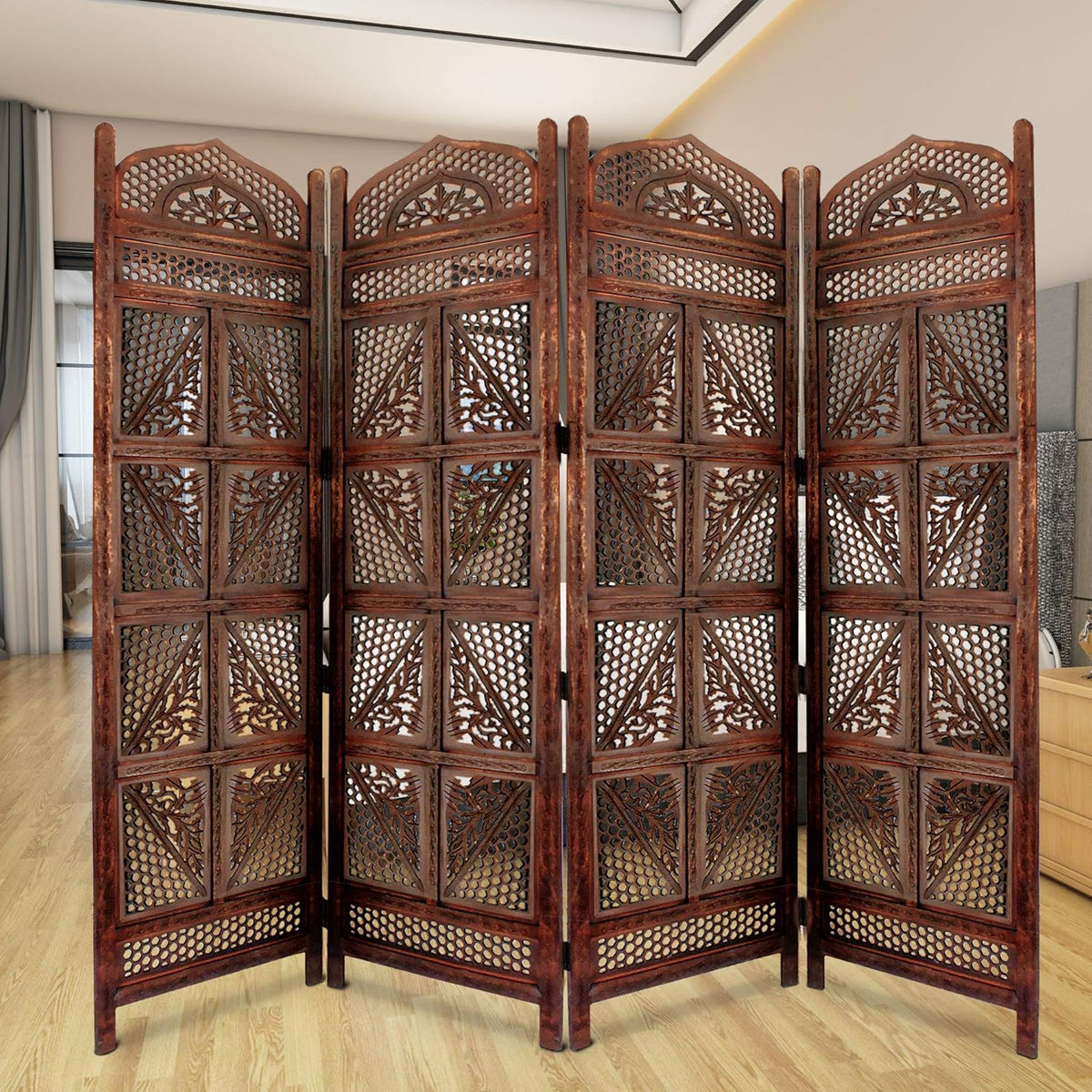 Traditional Four Panel Wooden Room Divider S159001