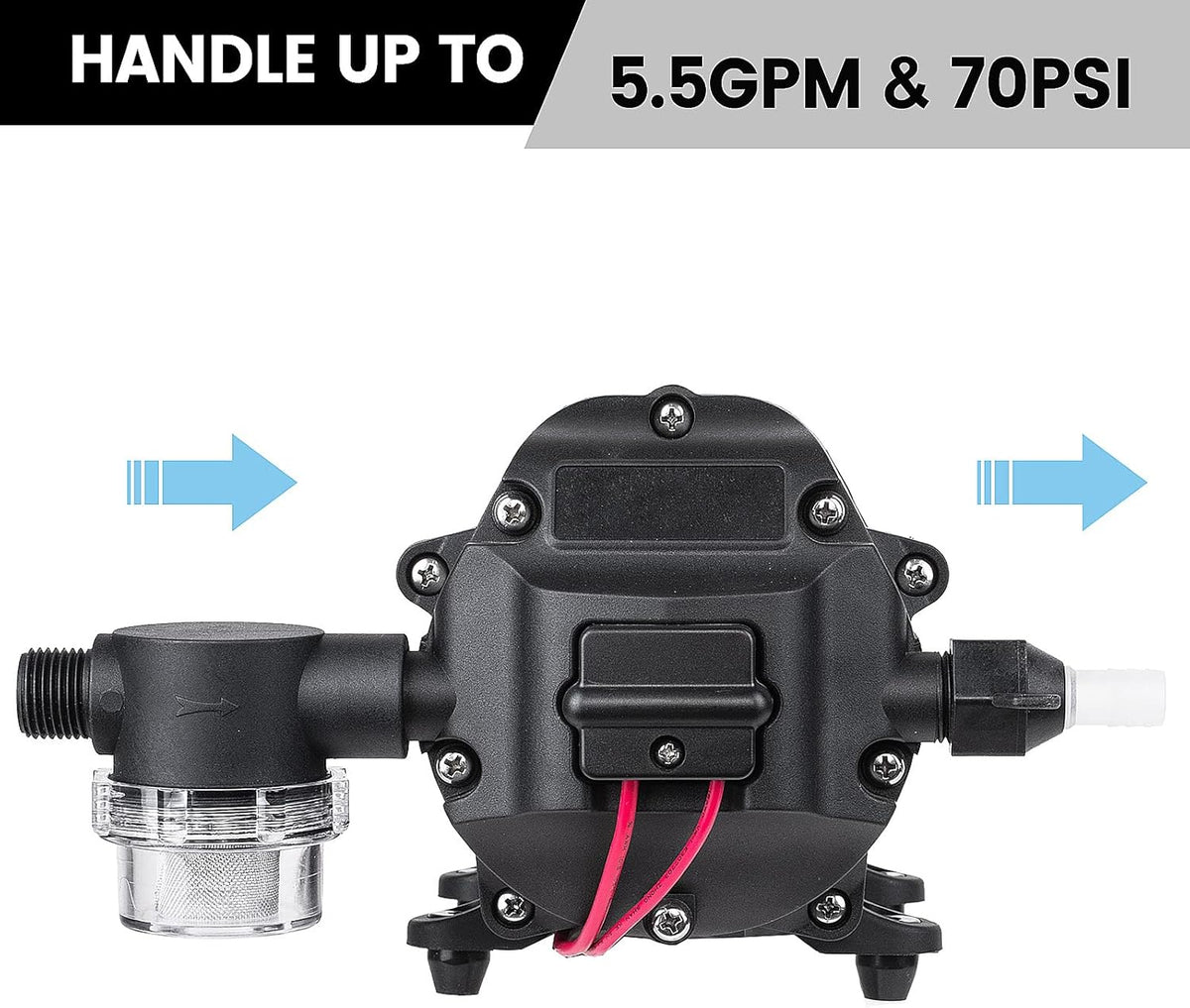 12V 5.5GPM 70PSI Diaphragm Water Pump with Pressure Switch, Pack of 2 A710