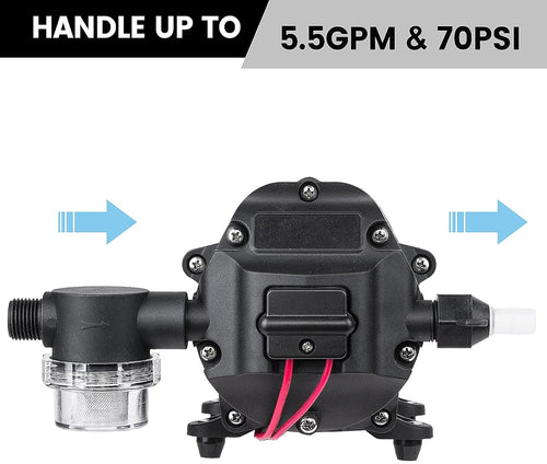 12V 5.5GPM 70PSI Diaphragm Water Pump with Pressure Switch, Pack of 2 A710