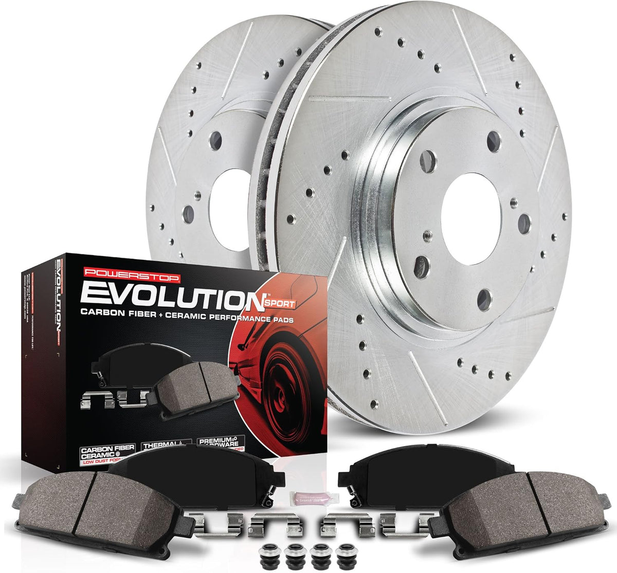Front Z23 Carbon Fiber Brake Pads with Drilled & Slotted Brake Rotors Kit W6266