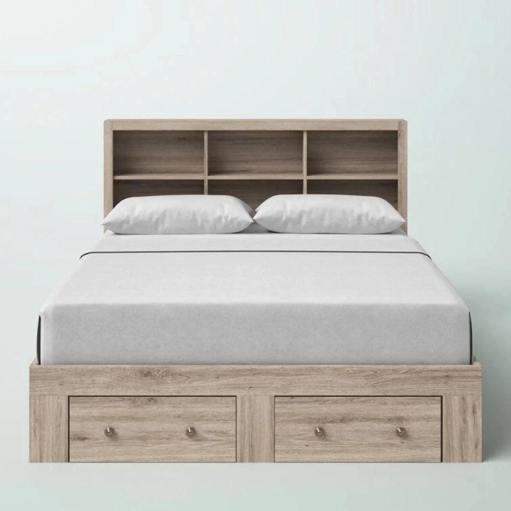 Queen Size Rustic Oak 2 Drawer Storage Platform Bed Y264