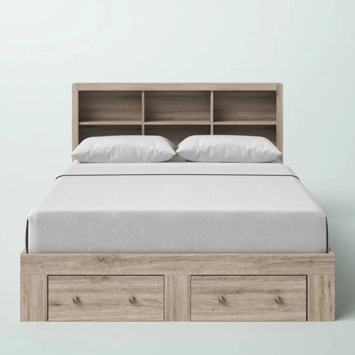 Queen Size Rustic Oak 2 Drawer Storage Platform Bed Y264