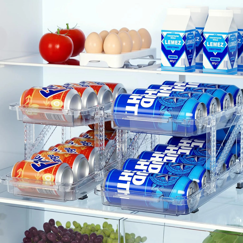 2 Pcs Clear Plastic Beverage Soda Can Organizer for Refrigerator T18039