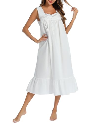 100% Cotton Sleeveless Sleep Dress with Pockets W10498