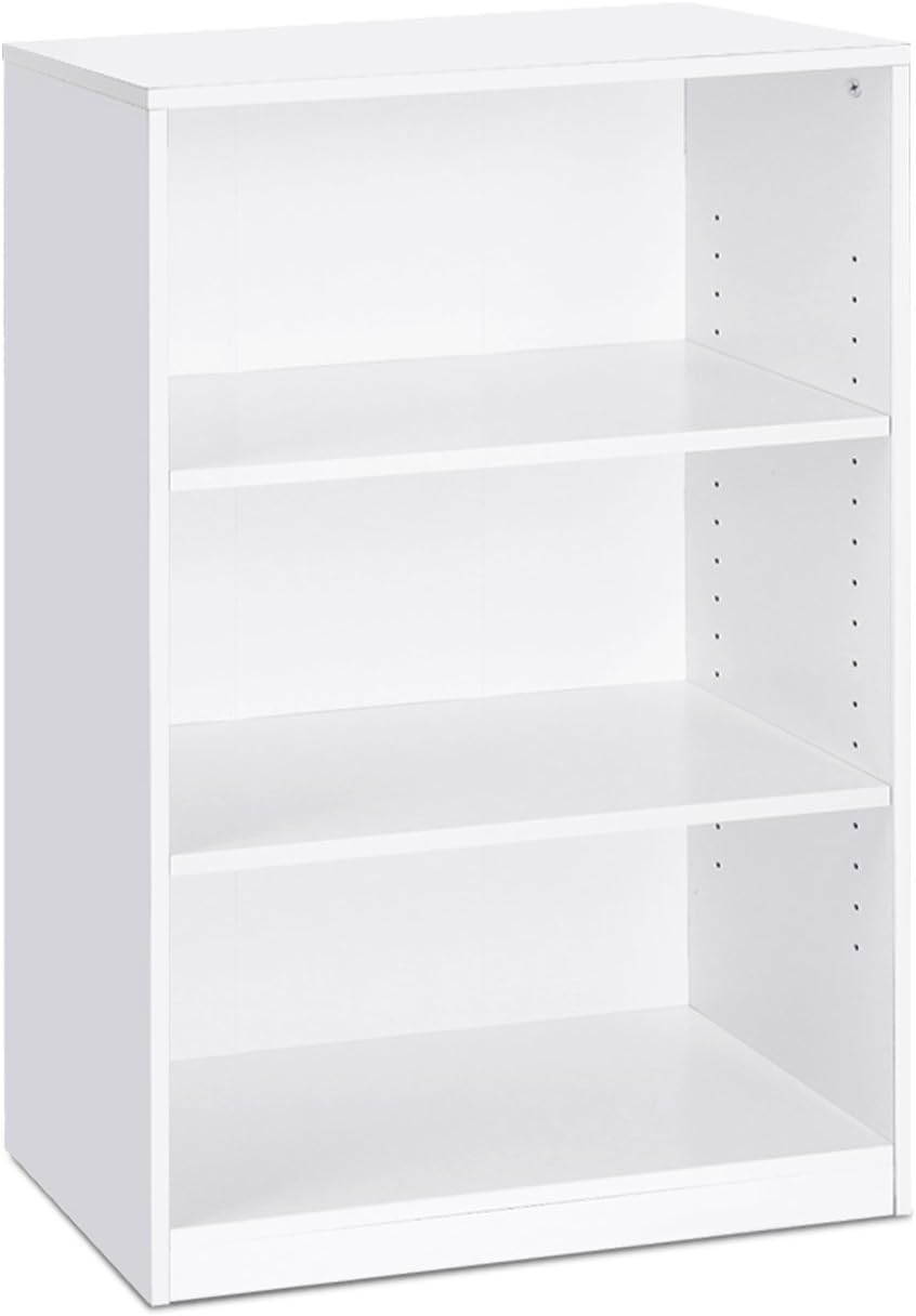 5-Tier Reversible Color Open Shelf Bookcase, White & 3-Tier Adjustable Shelf Bookcase, White U5917