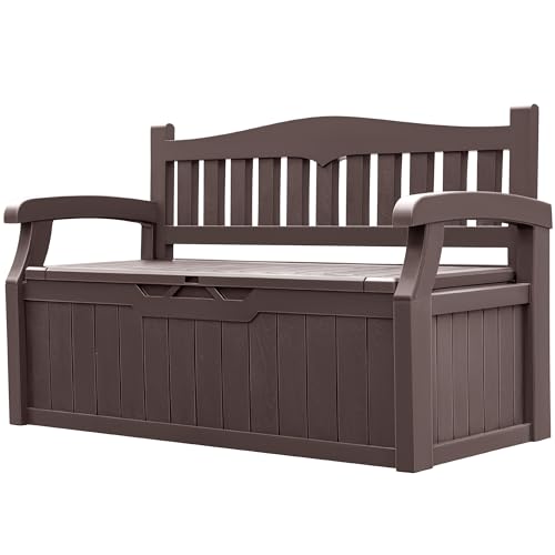 80 Gallon Outdoor Storage Bench Resin Patio Furniture Dark Black I28487