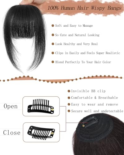 100% Real Human Hair Wispy Bangs Light Brown R7360