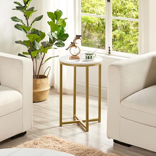 Black 16in Faux Marble Side Table with Metal Legs D57395