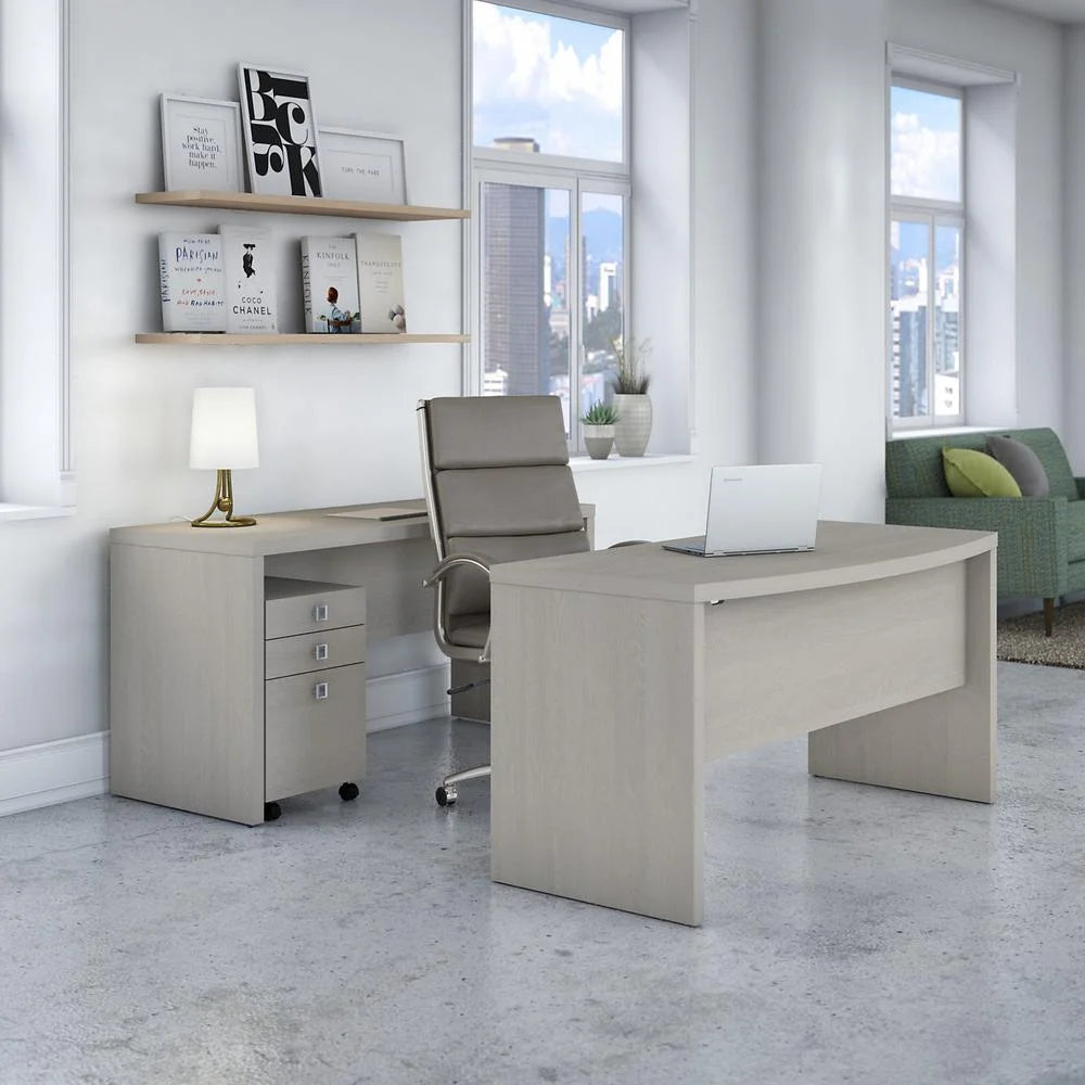 Gray Sand Engineered Wood Desk and Credenza with Drawers L778564