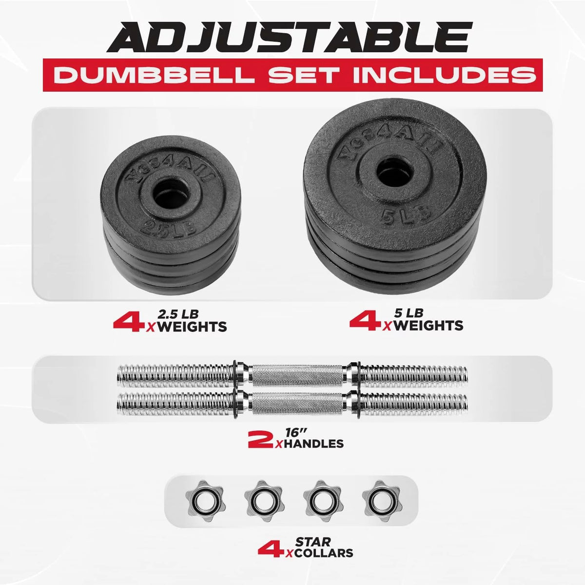 50 lbs Adjustable Cast Iron Dumbbell Set Z207447