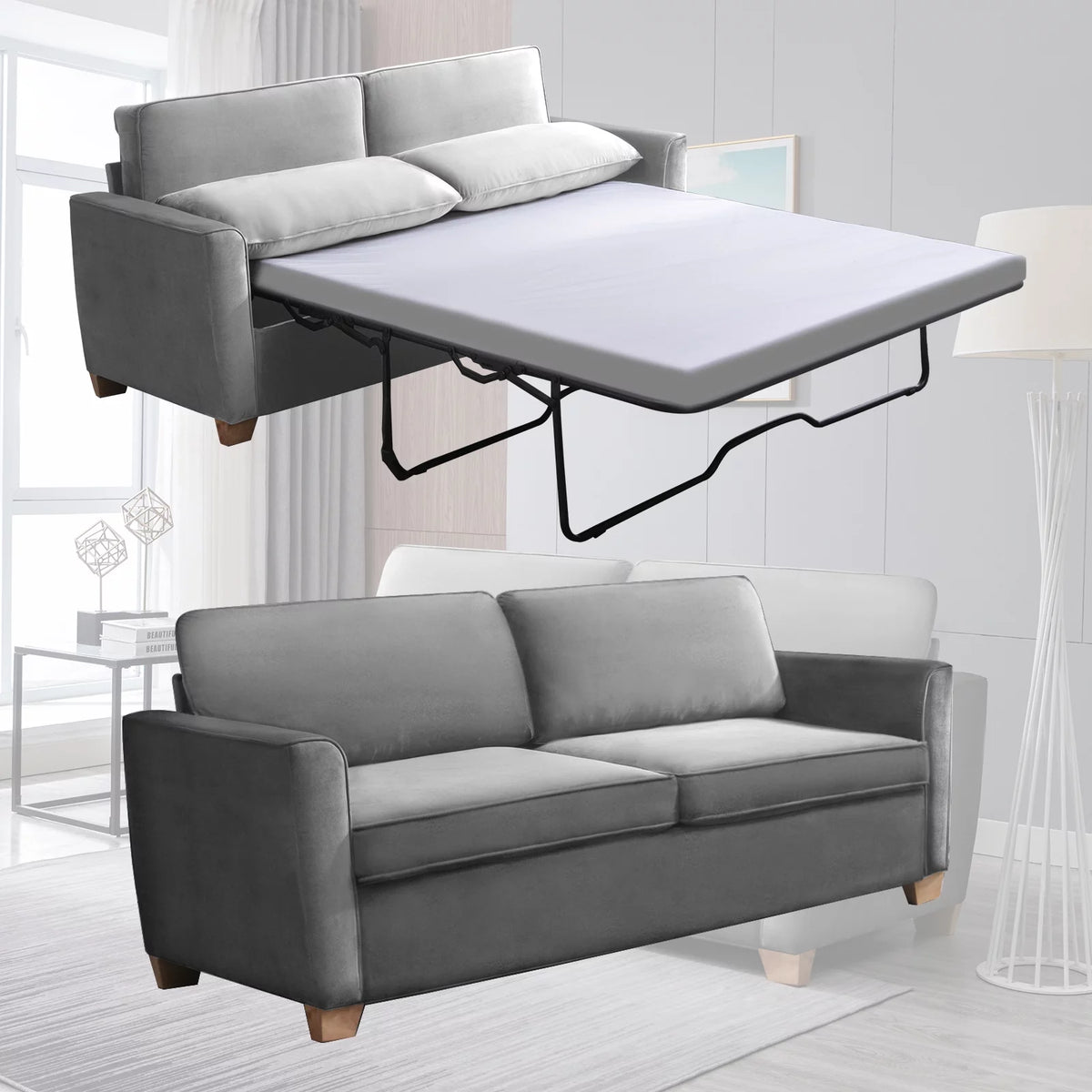 Velvet Full Size Pull Out Sofa Bed A73269