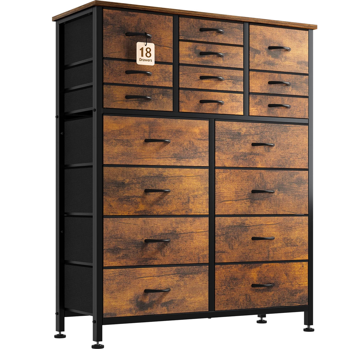 Rustic Brown 18 Drawer Fabric Dresser P641812