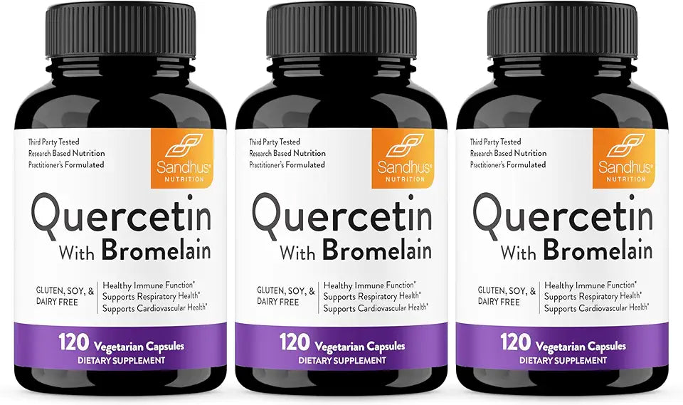 Quercetin with Bromelain 1000mg Vegetarian Capsules 120 Count Pack of 3 W2729