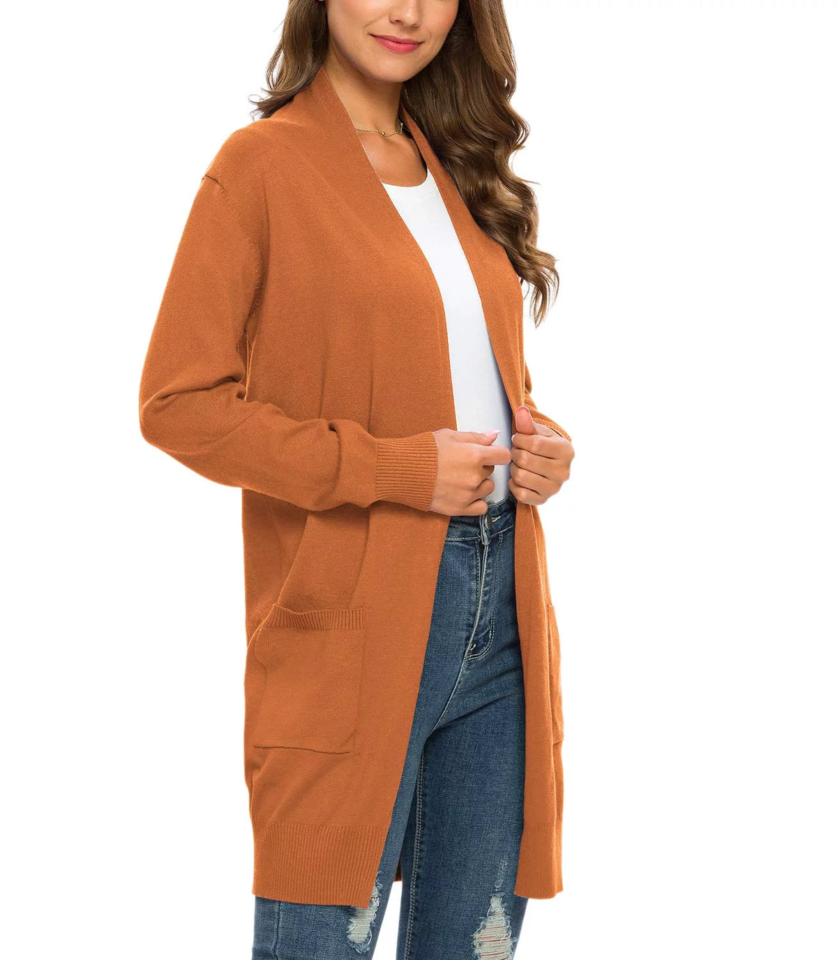 Solid Open Front Long Knit Cardigan Sweater V97500